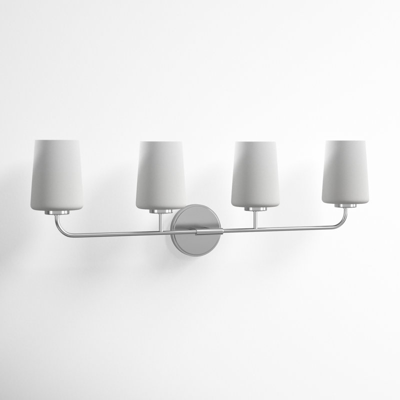 Lark Kline Chrome 4-Light Dimmable Vanity with Etched Opal Shades