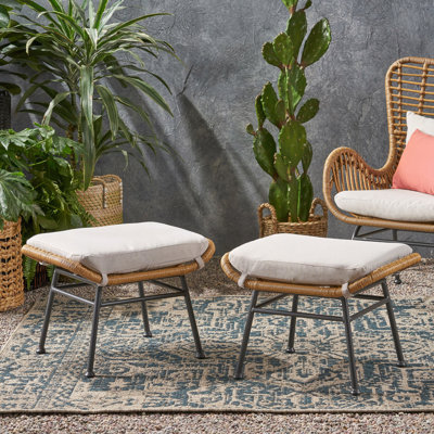 Repose-pieds d'extérieur en faux rotin avec coussin (ensemble de 2)