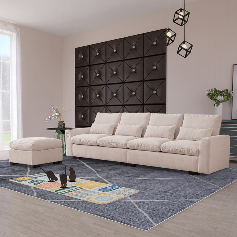 Billingham 3 - Piece Upholstered Sectional, Beige Chenille