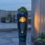 Fontaine d'extérieur moderne en céramique avec pompe de recirculation, glacis bleu et pot à plantes succulentes pour la cour arrière
