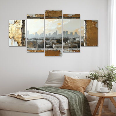 Los Angeles In Gold And Grey Tones III - Los Angeles Canvas Wall Art Set