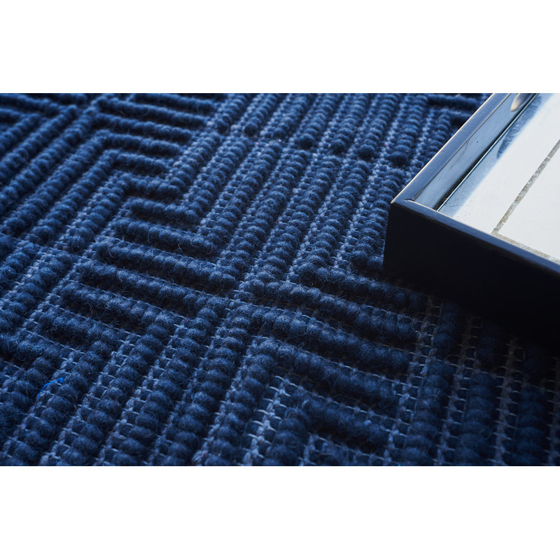 Manzoni Wool Geometric Area Rug in Navy, Rectangle 12' x 15', Navy