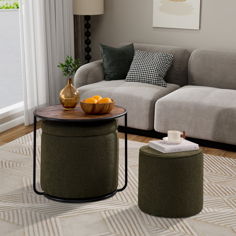 Table basse avec rangement et 2 repose-pieds, Vert