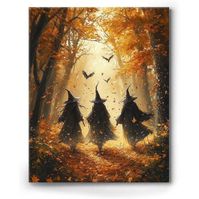 P&L Art Halloween Wall Vintage Three Witches in The Forest Witchy Canvas Painting Print Wall Gothic Decor Witch Poster Witchy Room Aesthetic and Halloween Room Decor