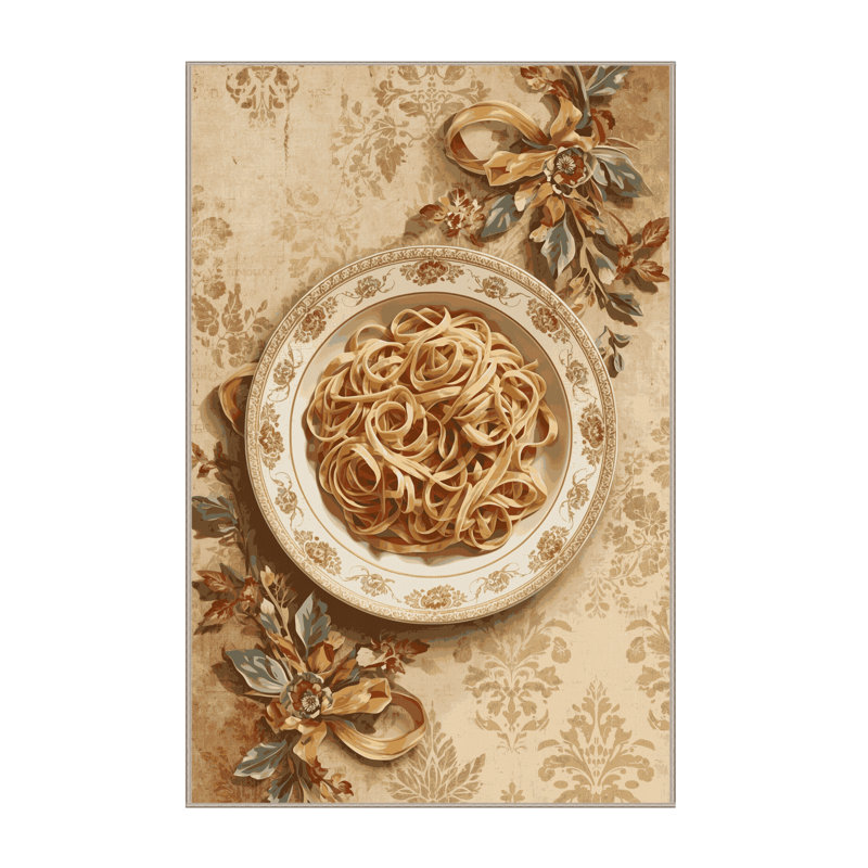Machine Washable Wilkerson Pasta Plate French Country Vintage Look Rug in Brown – Beige Binding, 7x10