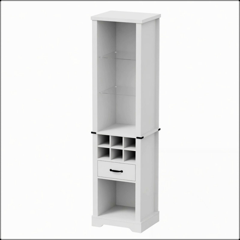 Grand garde-manger de style campagnard blanc de 75 pouces avec lumières à DEL, support à vin et tablettes réglables pour un rangement et une présentation polyvalents