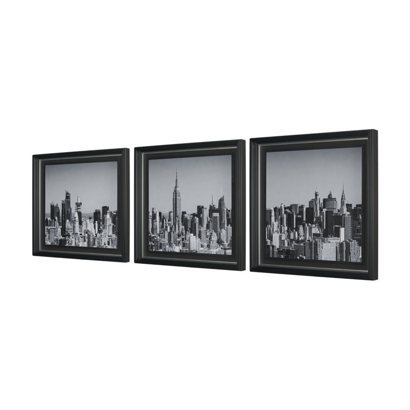 «Brooklyn Bridge» (ensemble de 3) par Richard, reproduction d'art texturée encadrée sous verre, 82.0L x 2.5W x 26.0H, Noir