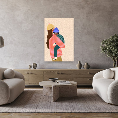 Loving Winter Embrace Colorful Contemporary Modern Portrait Winter Wall Art Print 1 Piece Wrapped Canvas Wall Art