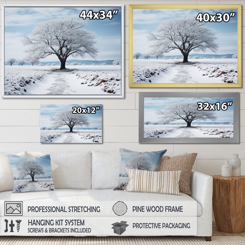 " White Tree Winters Silence ", 16" H x 32" W x 1" D, Silver
