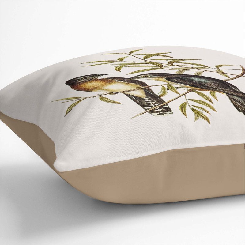 Brush Cuckoos Square Throw Cushion, Stone, 40cm H x 40cm W x 15cm D