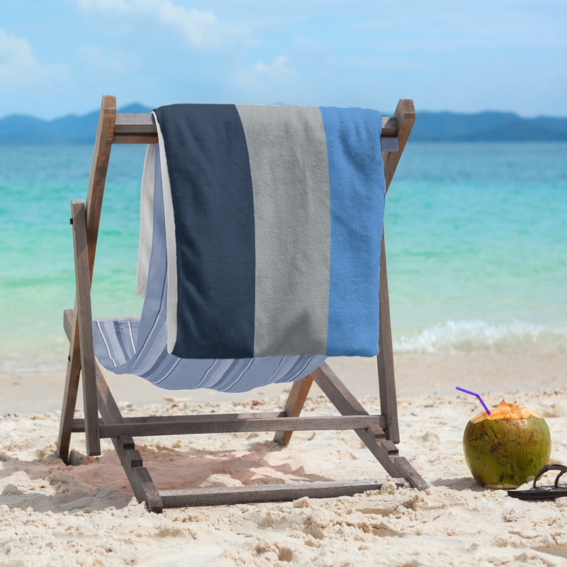Cotton Blend Beach Towel, Light Blue/Gray/Navy Blue