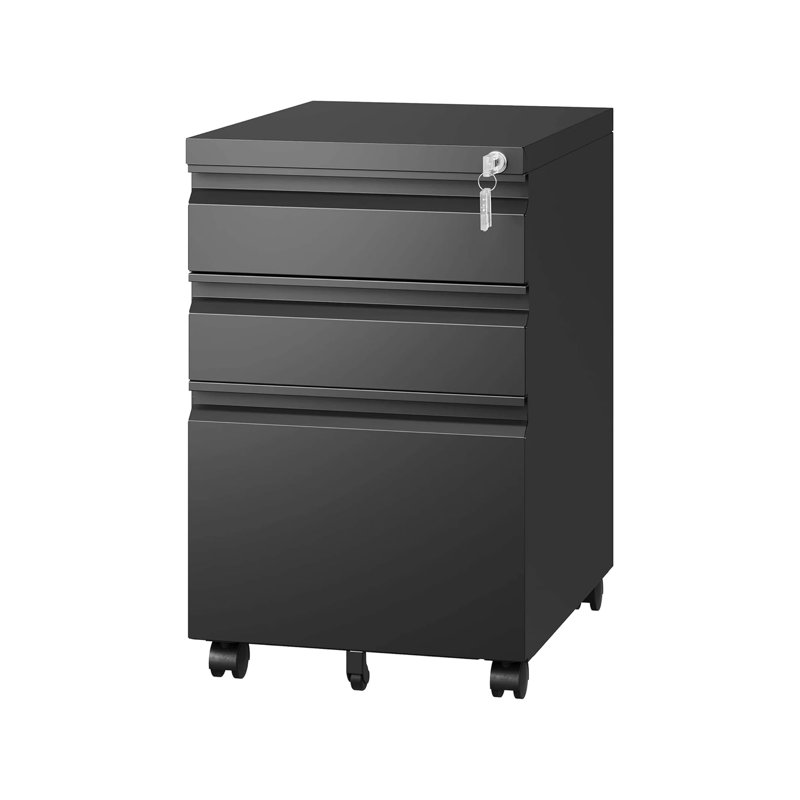 Simpli-Magic 3-Drawer Mobile File Cabinet with Lock, Under Desk Rolling Metal Filing Cabinet for Letter, Legal & A4 Hanging Files, Heavy-Duty Steel Home Office Organizer with Smooth-Glide Casters for Home & Office, Black