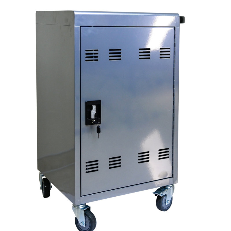 Silver Tablet Laptop Charging Cart Cabinet - 35 Quick Charge, Secure, Rustproof Mobile For Tablets & Laptops Holder Fast Safe Lock, Steel