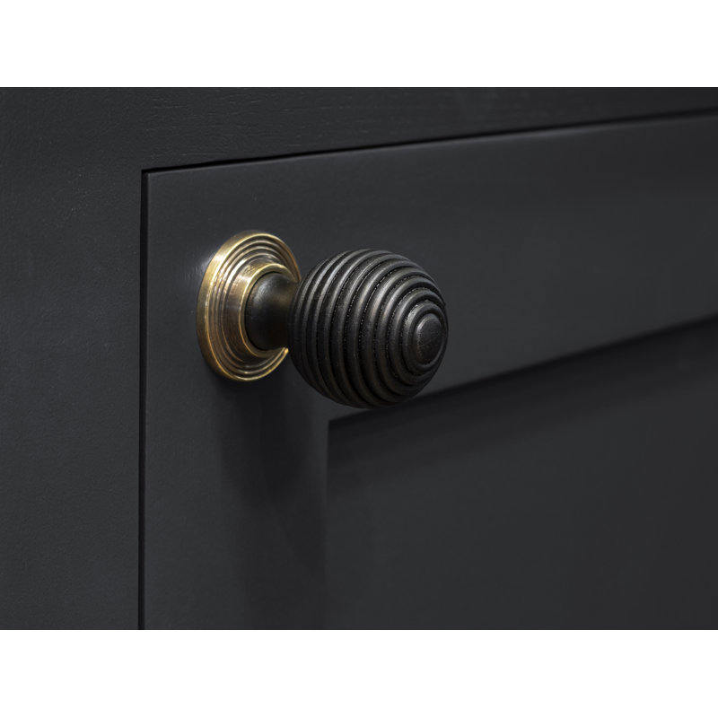 Beehive Cabinet Round Knob, Ebony, Aged Brass
