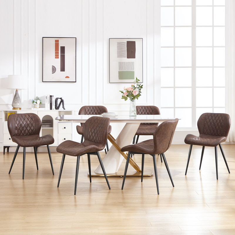 Chaise de salle à manger moderne avec revêtement en similicuir et pieds en métal, Brun