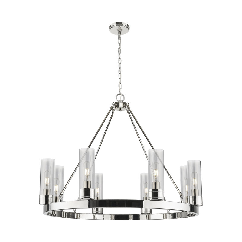 Jaiwan - Lustre 6 lumières avec abat-jour, Nickel poli, Gris fumée clair