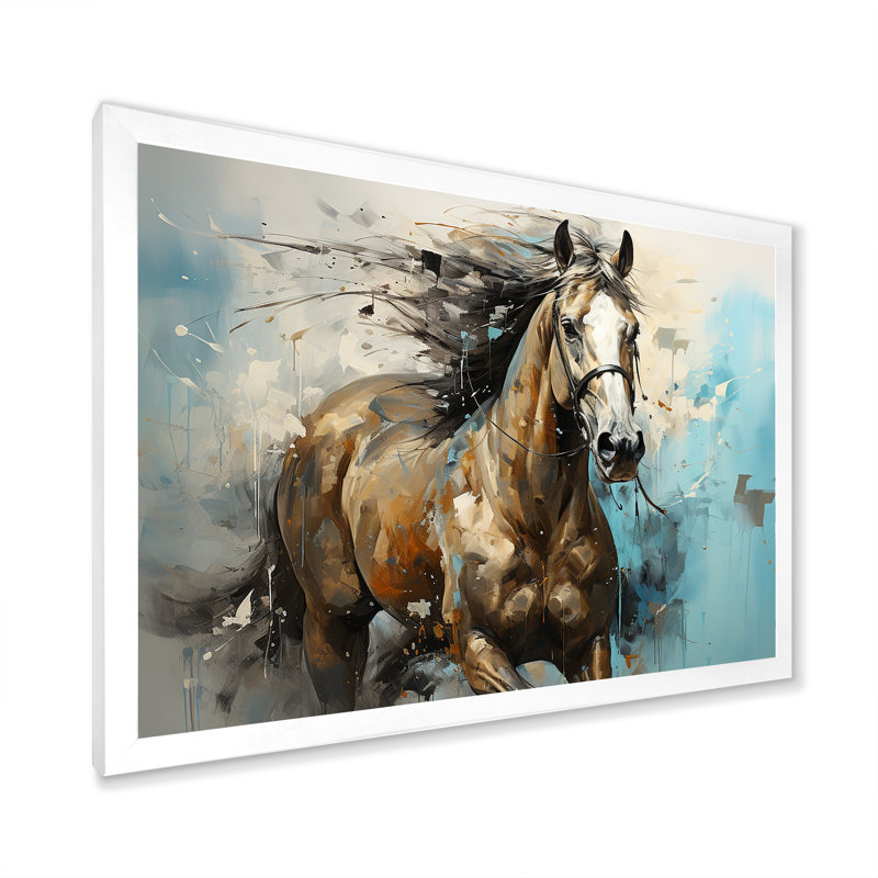 Cheval galopant fantaisiste - cheval, art mural, Cadre simple blanc, H 24 po x l 32 po x P 1 po