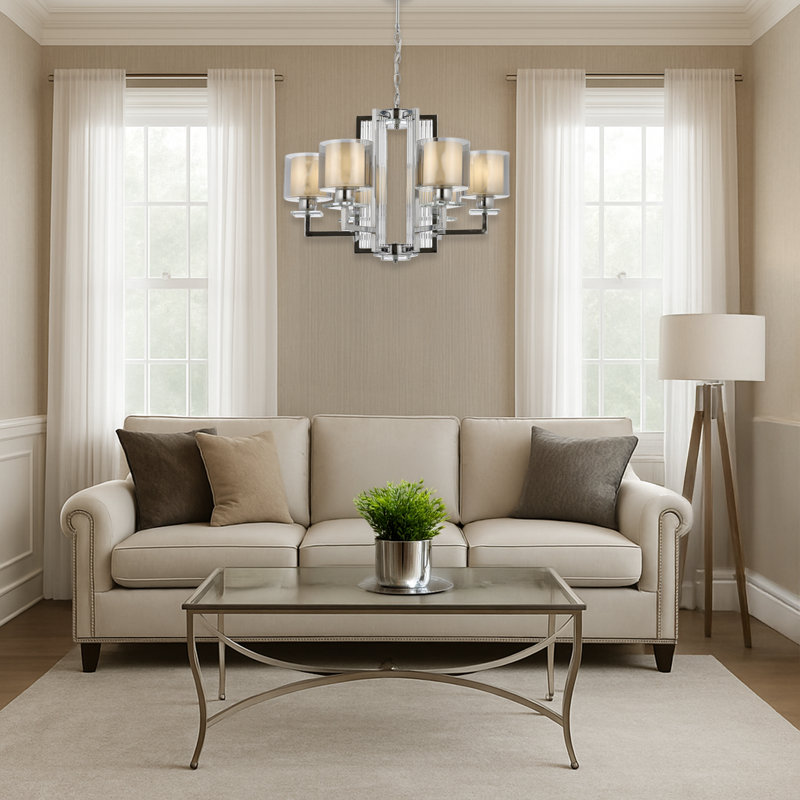 Lustre en métal, Chrome chrome, 6 lumières