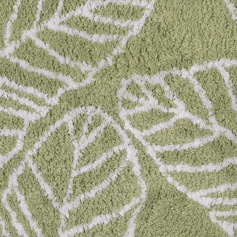 Leaf Bath Mat (50 X 80Cm) - 100% Cotton - Super Soft - Tropical Palm Leaves - Absorbent - Khaki