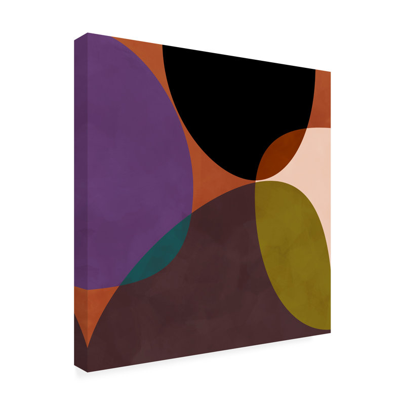 Rouleau de bolognaise, milieu, cercles, terre cuite, noir sur toile, H 14 po x l 14 po