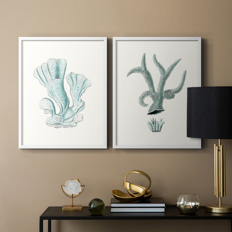 Reproduction encadrée antique corail de qualité supérieure - prêt à accrocher - aucun clou requis, Blanc, H 21 po x l 34 po