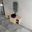 Meuble-lavabo mural 48 po avec lavabo d'art en céramique et 2 tablettes de rangement, porte à fermeture en douceur, emballage KD, contreplaqué