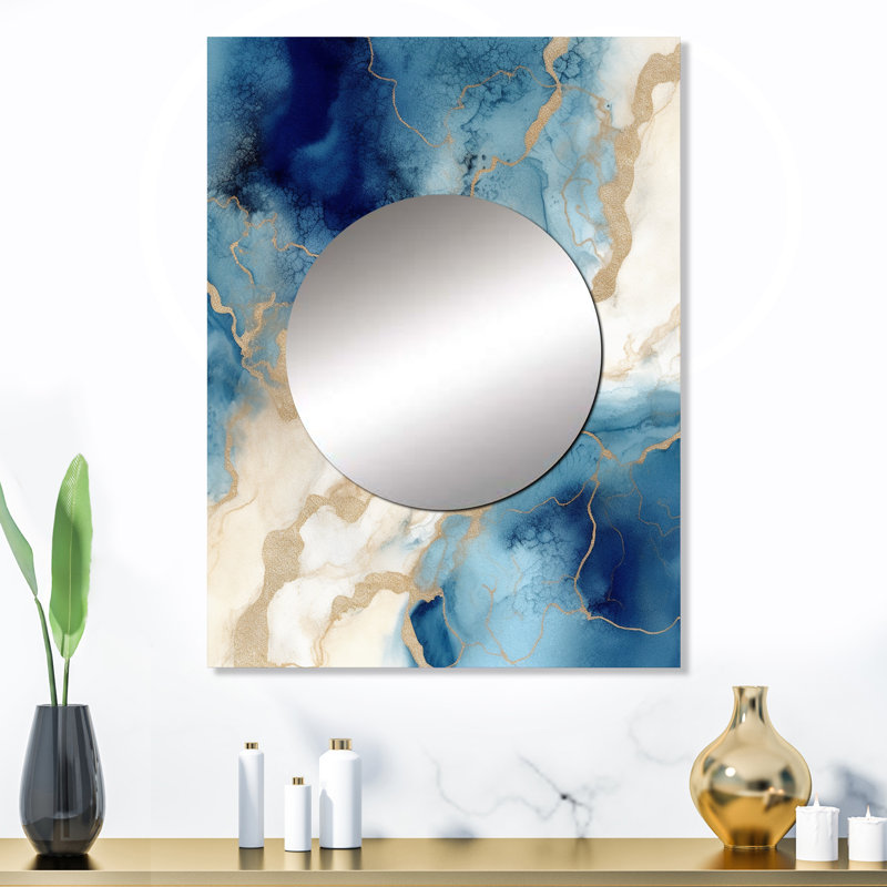 Miroir mural Merian Blue and Gold Marble Clouds - Fractals, 32 po x 24 po