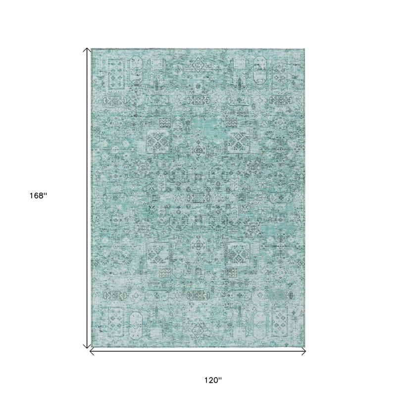 Tapis extérieur lavable floral bleu sarcelle 10 pi x 14 pi bleu turquoise et gris