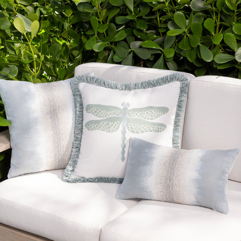 Dragonfly Sunbrella® Throw Square Indoor/Outdoor Pillow Cover & Insert by Elaine Smith, Blue/Green/White