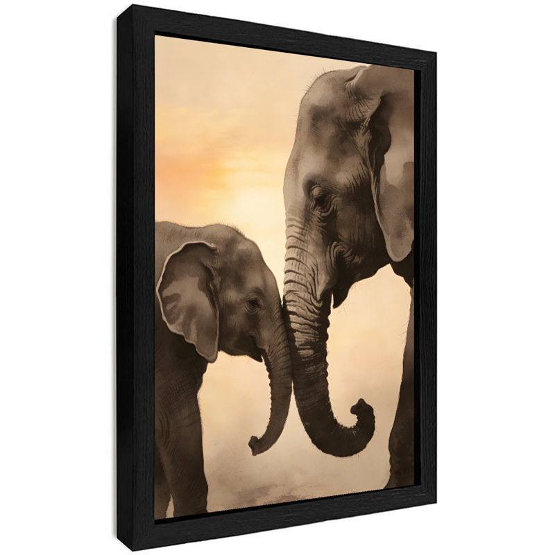 Art encadré noir «A Mother's Love: Mother and Baby Elephant Wall Art Realism», impressions encadrées, H 25 po x l 17 po