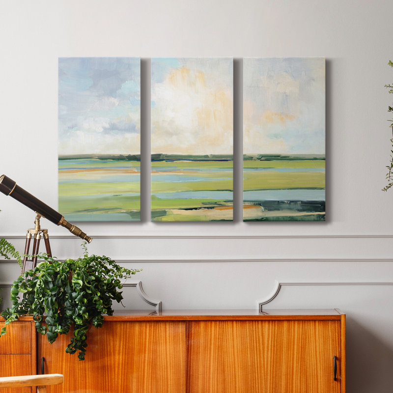«Pastel Horizon I», peinture sur toile tendue 3 pièces, H 12 po x l 24 po x P 1 po