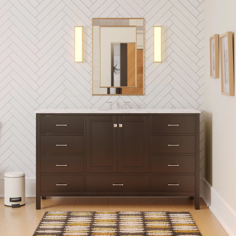 Claudett 60'' Single Bathroom Vanity with Top, Chocolate, Engineered Carrara