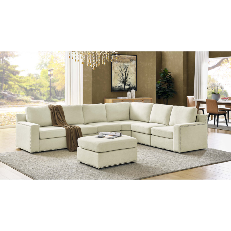 Canapé modulaire rembourré Calianna, Mélange de polyester beige