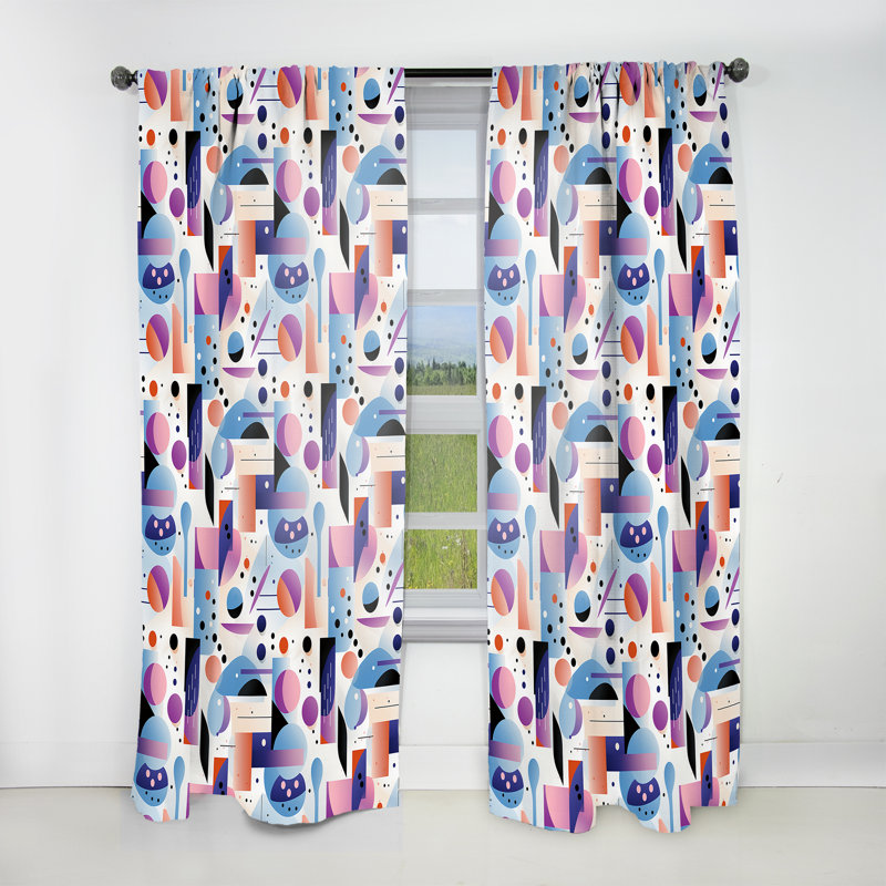 Purple And Pink Designer Dot And Waves - Modern Curtain - Velvet Room Darkening - 1 panel, 52" W x 95" L