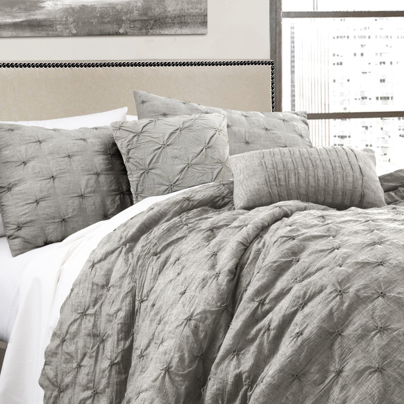 Ravello Microfiber Comforter Set, Gray, King Comforter + 2 King Shams + 2 Throw Pillows