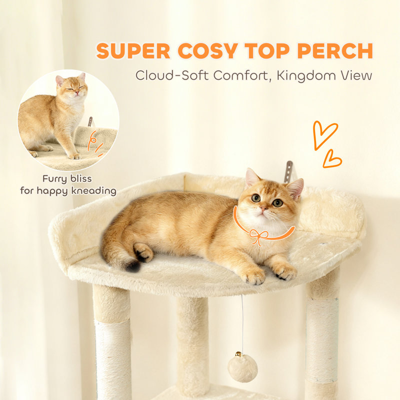 Arbre à chat, grande tour à chat 67 po avec 7 poteaux à griffer, beige, Beige