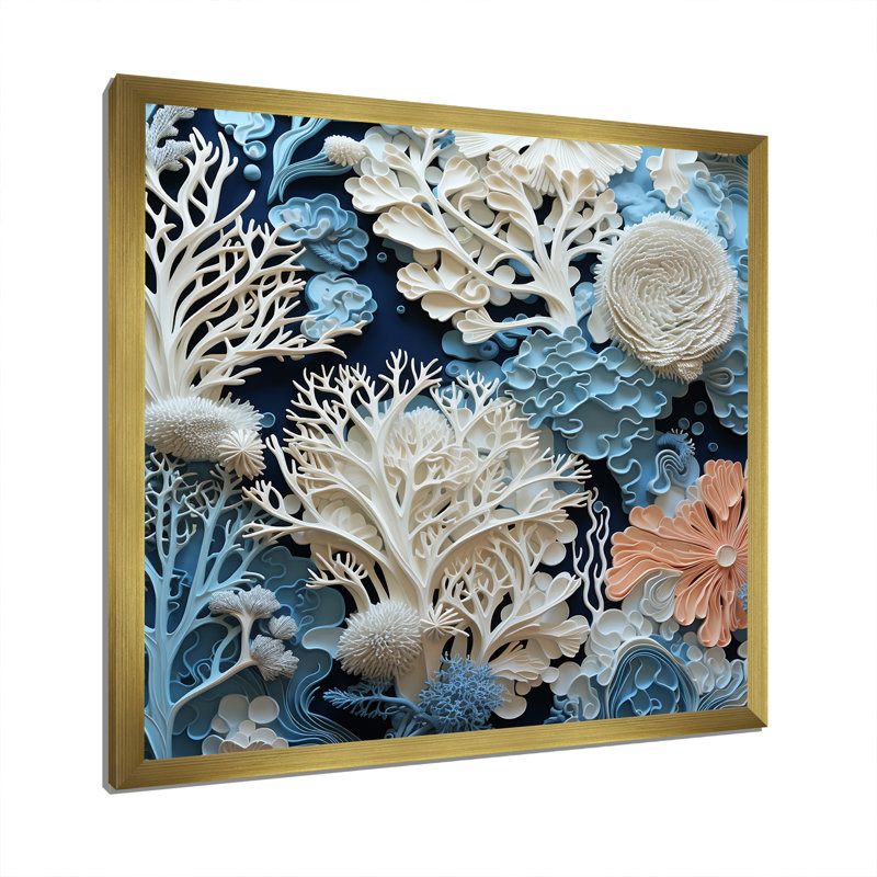 Under Water Blue and White Corals Collage I - Coastal, reproduction sur toile encadrée, H 36 po x l 36 po x P 1,5 po