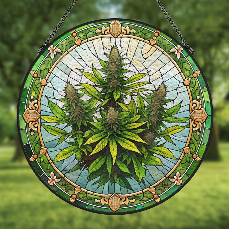 Panneaux de vitrail en verre teinté pour plante de marijuana, 3,5 x 3,5 po (9 x 9 cm)