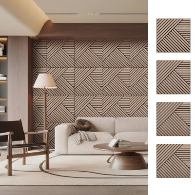0.4 in. x 24 in. x 24 in. Walnut Self-Adhesive Square Edge MDF Decorative Wall Paneling, Sound Absorbing Wall Paneling (4-Pack/15.5 sq. ft)