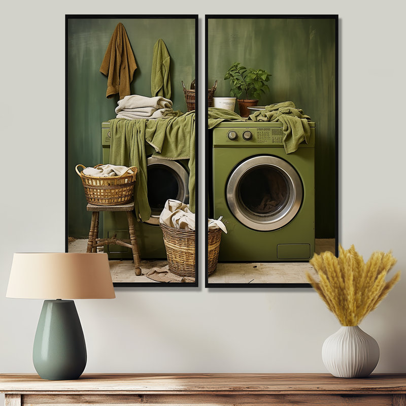 Green Vintage Laundry Room I - Large Laundry, impression sur toile, 2 panneaux, H 32 po x l 32 po, Noir