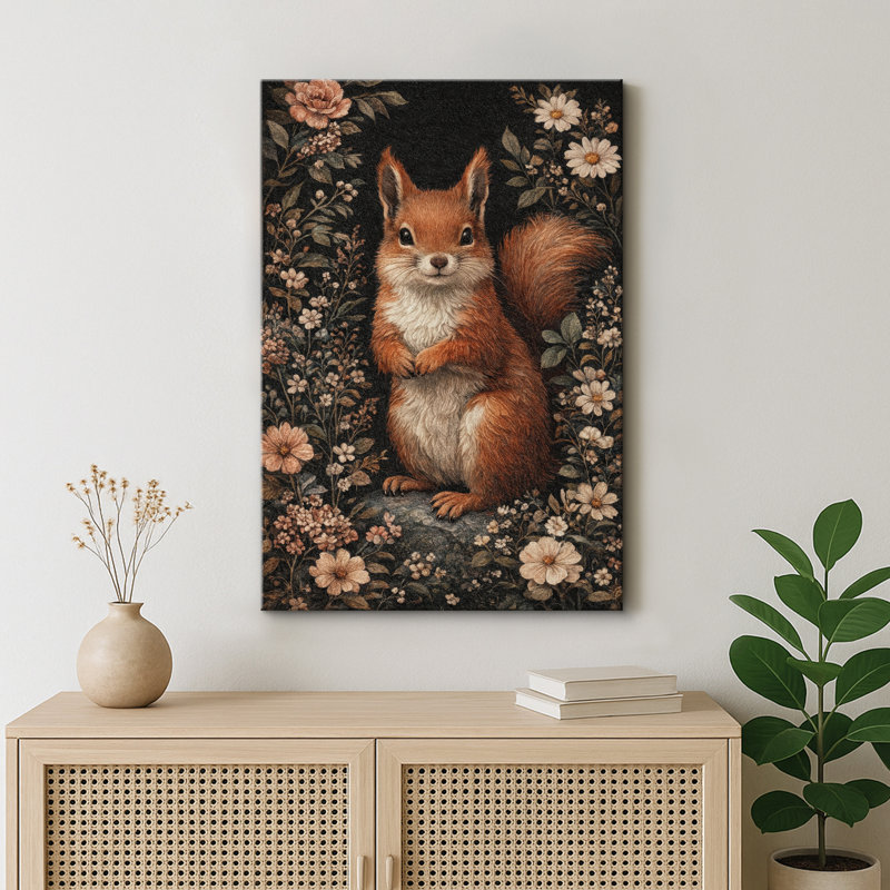 «Vintage Style Squirrel Floral Portrait Art», images de salon, impression sur toile encadrée, H 48 po x l 32 po x P 1,5 po