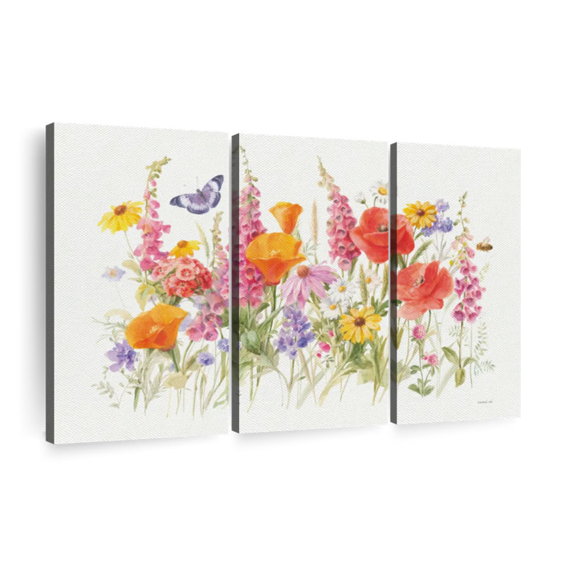 «Wildflowers In Bloom», 3 pièces sur toile, H 28 po x l 45 po x P 1,25 po