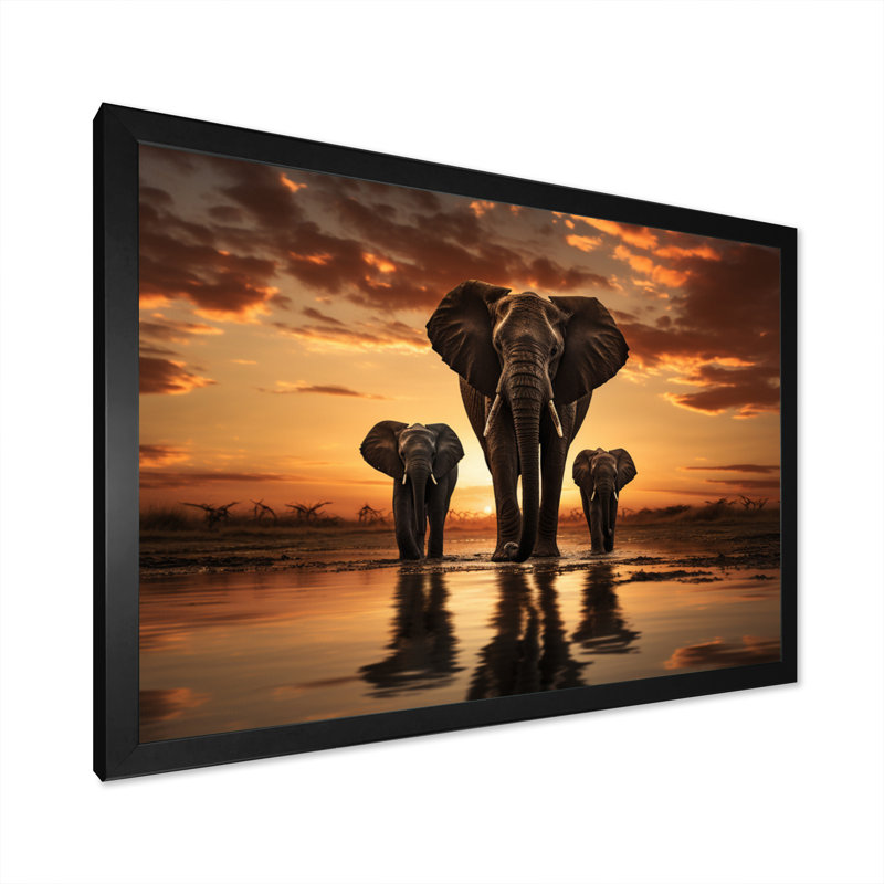 Elephant Shadows of Serenity III - impression, Cadre photo noir, H 24 po x l 32 po x P 1 po