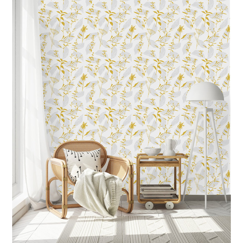 Panneau de papier peint auto-adhésif L 18,75 pi x l 25 po Yellow Herbs