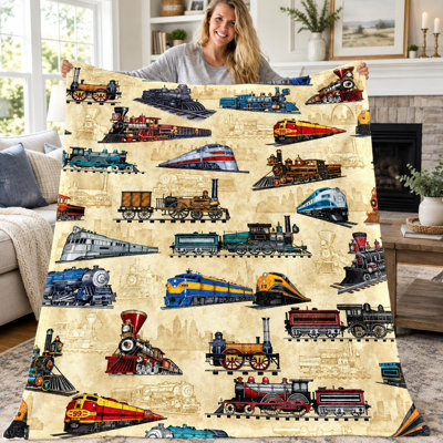 1pc Vintage Train Blanket, Retro Steam Locomotive Pattern Flannel Throw, Soft Cozy Lightweight Warm Blanket for Sofa Couch Bed Living Room Dorm Office Travel, Home Decor All‑Season Blanket, Machine Washable, Gift