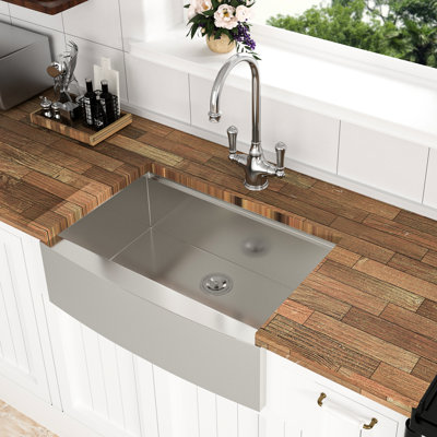 30" Stainless Steel Apron Sink - 21X9 Inch, & Smooth Surface Kitchen Built-In Ledge For Extra Function