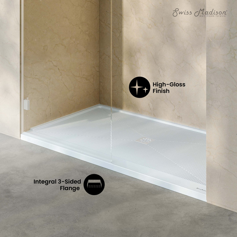 Base de bac de douche 64 x 36 ADA avec drain central blanc brillant Alliance