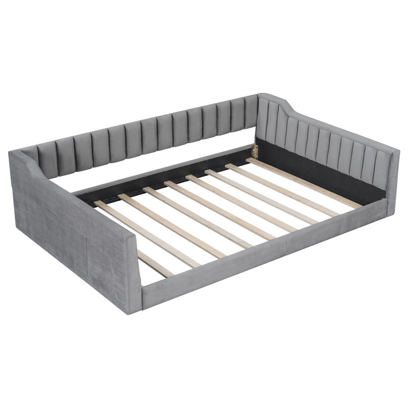Upholstery Daybed And Side Storage Pocket, Gray