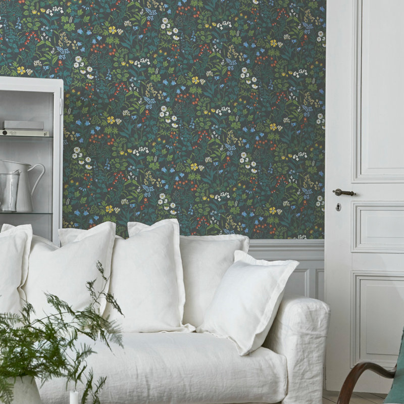 Boråstapeter Flora Wallpaper, Green/White/Blue