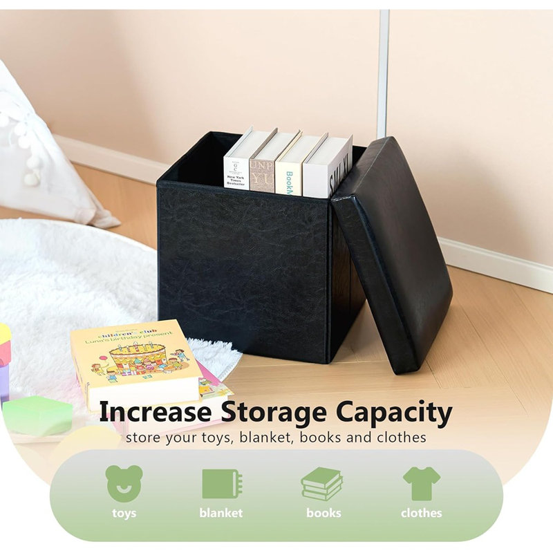 Cube de rangement avec repose-pieds pliable noir